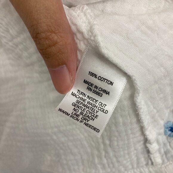 Cynthia Rowley White Blue Floral Embroidered Boho Open Front Duster Top 2X - Picture 7 of 9